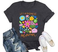 Qskall Women's T-Shirts with Flora Be Kind Shirt Kindness Tee Inspirational Gifts Top Grey