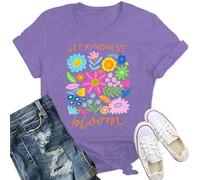 Qskall Women's T-Shirts with Flora Be Kind Shirt Kindness Tee Inspirational Gifts Top Purple