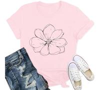 Qskall Women's T-Shirts with Floral Magnolia Print Shirt Plant Lover Tee Tops