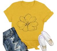 Qskall Women's T-Shirts with Floral Magnolia Print Shirt Plant Lover Tee Tops