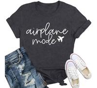 Qskall Womens Travel Themed T Shirts Traveling Shirt Airplane Mode Tee Tops Grey