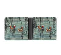 QSKDLAC Leather Wallet Slim Durable Credit Card Holder Personalized Chinese Style Mandarin Ducks Printing Wallet For Men & Women Perfect For Work Travel, style, One Size, Foldable Pu Wallet
