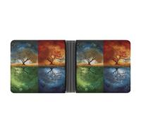 QSKDLAC Leather Wallet Slim Durable Credit Card Holder Personalized Four Season Tree of Life Printing Wallet For Men & Women Perfect For Work Travel, style, One Size, Foldable Pu Wallet