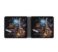 QSKDLAC Leather Wallet Slim Durable Credit Card Holder Personalized Saxophone And Piano Printing Wallet For Men & Women Perfect For Work Travel, style, One Size, Foldable Pu Wallet