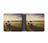 QSKDLAC Leather Wallet Slim Durable Credit Card Holder Personalized Soccer Ball on A Field Printing Wallet For Men & Women Perfect For Work Travel, style, One Size, Foldable Pu Wallet