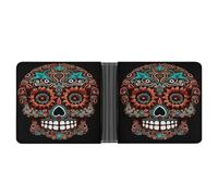QSKDLAC Leather Wallet Slim Durable Credit Card Holder Personalized Sugar Skulls Day of The Dead Printing Wallet For Men & Women Perfect For Work Travel, style, One Size, Foldable Pu Wallet