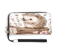 QSKDLAC Rfid Wallet Women Personalized Animal Cute Brown Otters Long Clutch Wallet Card Wallets For Women Men, Hedgehog Sitting on Top, 20.0*10.5cm, Modern