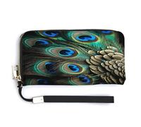 QSKDLAC Rfid Wallet Women Personalized Bluebird on The Branch Long Clutch Wallet Card Wallets For Women Men, Peacock Feather, 20.0*10.5cm, Modern