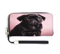 QSKDLAC Rfid Wallet Women Personalized Bluebird on The Branch Long Clutch Wallet Card Wallets For Women Men, Cute Black Pug, 20.0*10.5cm, Modern