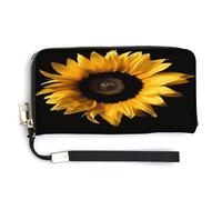 QSKDLAC Rfid Wallet Women Personalized Bluebird on The Branch Long Clutch Wallet Card Wallets For Women Men, Sunflower on Black Background, 20.0*10.5cm, Modern