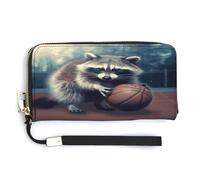 QSKDLAC Rfid Wallet Women Personalized Dart Board Long Clutch Wallet Card Wallets For Women Men, Funny Raccoon Basketball, 20.0*10.5cm, Modern