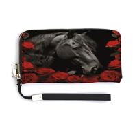QSKDLAC Rfid Wallet Women Personalized Firefighter Fireman Flame Long Clutch Wallet Card Wallets For Women Men, Black Horse, 20.0*10.5cm, Modern