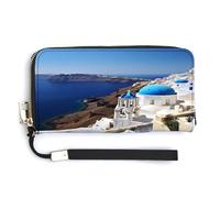 QSKDLAC Rfid Wallet Women Personalized Green Frog Long Clutch Wallet Card Wallets For Women Men, Santorini Island sea View, 20.0*10.5cm, Modern