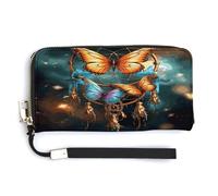 QSKDLAC Rfid Wallet Women Personalized Orange Background with Horse Long Clutch Wallet Card Wallets For Women Men, Dream Catcher Butterfly, 20.0*10.5cm, Modern