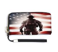 QSKDLAC Rfid Wallet Women Personalized Outer Space Long Clutch Wallet Card Wallets For Women Men, American Soldier, 20.0*10.5cm, Modern