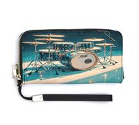 QSKDLAC Rfid Wallet Women Personalized Penguin And Sea Long Clutch Wallet Card Wallets For Women Men, Cool Drums Set, 20.0*10.5cm, Modern