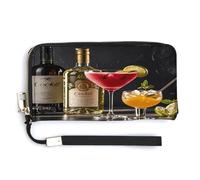 QSKDLAC Rfid Wallet Women Personalized Penguin And Sea Long Clutch Wallet Card Wallets For Women Men, Cocktail Glasses and Wine Bottles, 20.0*10.5cm, Modern