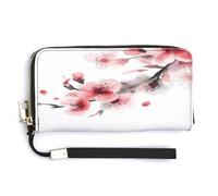 QSKDLAC Rfid Wallet Women Personalized Retro Books Pattern Long Clutch Wallet Card Wallets For Women Men, Asian Watercolor Cherry Florals, 20.0*10.5cm, Modern