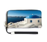 QSKDLAC Rfid Wallet Women Personalized Retro Canada Banner Long Clutch Wallet Card Wallets For Women Men, Santorini Island sea View, 20.0*10.5cm, Modern