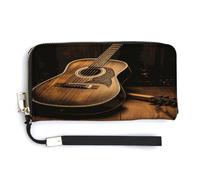 QSKDLAC Rfid Wallet Women Personalized Rock Stone Fireplace Long Clutch Wallet Card Wallets For Women Men, Old west guitar, 20.0*10.5cm, Modern