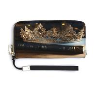 QSKDLAC Rfid Wallet Women Personalized Rock Stone Fireplace Long Clutch Wallet Card Wallets For Women Men, Crown Vintage Book, 20.0*10.5cm, Modern