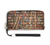 QSKDLAC Rfid Wallet Women Personalized Rock Stone Fireplace Long Clutch Wallet Card Wallets For Women Men, Funny Book Shelves Collection and Ladder, 20.0*10.5cm, Modern