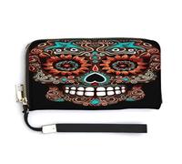 QSKDLAC Rfid Wallet Women Personalized Siamese Feline Art Long Clutch Wallet Card Wallets For Women Men, Sugar Skulls Day of the Dead, 20.0*10.5cm, Modern