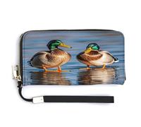 QSKDLAC Rfid Wallet Women Personalized Sport Motorcycle Long Clutch Wallet Card Wallets For Women Men, Two Mallard Ducks, 20.0*10.5cm, Modern