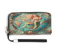 QSKDLAC Rfid Wallet Women Personalized Waterfall Long Clutch Wallet Card Wallets For Women Men, Vintage Map Mermaids, 20.0*10.5cm, Modern