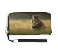 QSKDLAC Rfid Wallet Women Personalized White Labrador Long Clutch Wallet Card Wallets For Women Men, Kangaroo Standing on the Grass, 20.0*10.5cm, Modern