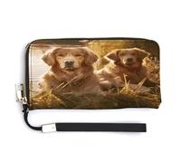 QSKDLAC Rfid Wallet Women Personalized Wild Goose by The Bridge Long Clutch Wallet Card Wallets For Women Men, Two Golden Retrievers, 20.0*10.5cm, Modern