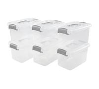 Qskely Set of 6 Clear Plastic Storage Box, 5 L Small Latch Lidded Box, F