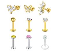 QSKISS 20g Cute Tragus Piercing Flat Back Earrings Stud 6mm Threadless Nose Stud Ragus Labret Cartilage Lip Medusa Conch Body Piercing Jewelry Hypoallergenic for Women Men