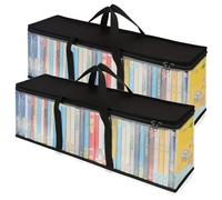 QSLKI 2 Pack Portable DVD/CD Storage Bags, Handy Disc CD Carry Case, DVD Protective Dust Collection Holder/Organiser, Holds, Movies or Video Games with Sturdy Carrying Handles (60x22x15.2cm)