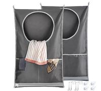 QSLKI 2PCS Practical Hanging Laundry Bag, Hanging Large Capacity Laundry Bag, Foldable Fabric Storage Bag with Bottom Zipper and Double Front Pockets, Space Saving Small Space Laundry Organizer