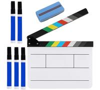 QSLKI 7PCS Colorful Acrylic Film Directors Clapboard Set, 20 * 20 cm, Directors Clapboard for Film, with 5 Marker Pens and Blackboard Eraser, Novelty Directors Clapperboard, Film Clapboard Cut Action