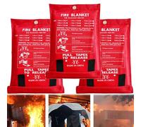 QSLKI Fire Blanket for Kitchen, 3 Pack Fire Blanket 1m x 1m, Fiberglass Blankets Fire Survival Suspension Flames Retardant Extinguisher, Emergency Survival Safety Blanket for Home, Office, Caravan