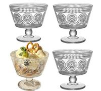 QSLKI Glass Dessert Bowls Set of 4, 260ml Ice Cream Bowl Set, Small Clear Mini Footed Cups, Sundae Trifle Bowl, Dips Candy Dishes
