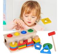 QSLKI Wooden Montessori Toys for Toddlers, Wooden Color Shape Sorting Toy, Early Learning Educational Activity Toy Gift for Preschool Toddler Baby, Geometric Matching Blocks
