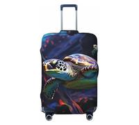 QSMBNET Travel Luggage Cover A colorful tropical sea turtle Spandex Suitcase Protector Washable Baggage Covers Fashion Elastic Scratch-Resistant Luggage Cover Protector Fits 18-32 Inch Luggage, Black