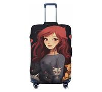 QSMBNET Travel Luggage Cover A girl who loves cats Spandex Suitcase Protector Washable Baggage Covers Fashion Elastic Scratch-Resistant Luggage Cover Protector Fits 18-32 Inch Luggage, Black, L