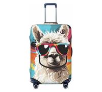 QSMBNET Travel Luggage Cover Alpaca wearing sunglasses Spandex Suitcase Protector Washable Baggage Covers Fashion Elastic Scratch-Resistant Luggage Cover Protector Fits 18-32 Inch Luggage, Black, S