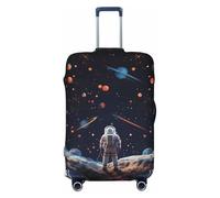 QSMBNET Travel Luggage Cover Astronauts and planets Spandex Suitcase Protector Washable Baggage Covers Fashion Elastic Scratch-Resistant Luggage Cover Protector Fits 18-32 Inch Luggage, Black, L
