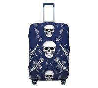 QSMBNET Travel Luggage Cover Blue skull and bones Spandex Suitcase Protector Washable Baggage Covers Fashion Elastic Scratch-Resistant Luggage Cover Protector Fits 18-32 Inch Luggage, Black, L