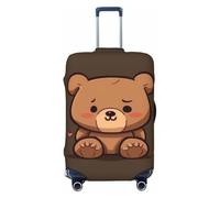 QSMBNET Travel Luggage Cover Cartoon brown cute bear Spandex Suitcase Protector Washable Baggage Covers Fashion Elastic Scratch-Resistant Luggage Cover Protector Fits 18-32 Inch Luggage, Black, M