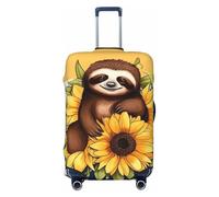 QSMBNET Travel Luggage Cover Cartoon sloth sitting on sunflower Spandex Suitcase Protector Washable Baggage Covers Fashion Elastic Scratch-Resistant Luggage Cover Protector Fits 18-32 Inch Luggage