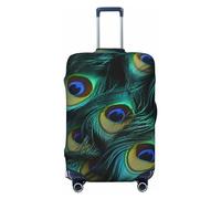 QSMBNET Travel Luggage Cover Close-Up of Peacock Feathers Spandex Suitcase Protector Washable Baggage Covers Fashion Elastic Scratch-Resistant Luggage Cover Protector Fits 18-32 Inch Luggage, Black