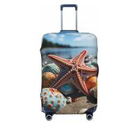 QSMBNET Travel Luggage Cover Colorful starfish on the beach Spandex Suitcase Protector Washable Baggage Covers Fashion Elastic Scratch-Resistant Luggage Cover Protector Fits 18-32 Inch Luggage, Black