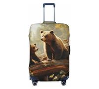 QSMBNET Travel Luggage Cover Cute Bears Play in The Tree Spandex Suitcase Protector Washable Baggage Covers Fashion Elastic Scratch-Resistant Luggage Cover Protector Fits 18-32 Inch Luggage, Black, S