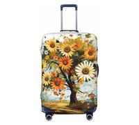 QSMBNET Travel Luggage Cover Daisies Sunflowers Butterflies Spandex Suitcase Protector Washable Baggage Covers Fashion Elastic Scratch-Resistant Luggage Cover Protector Fits 18-32 Inch Luggage, Black